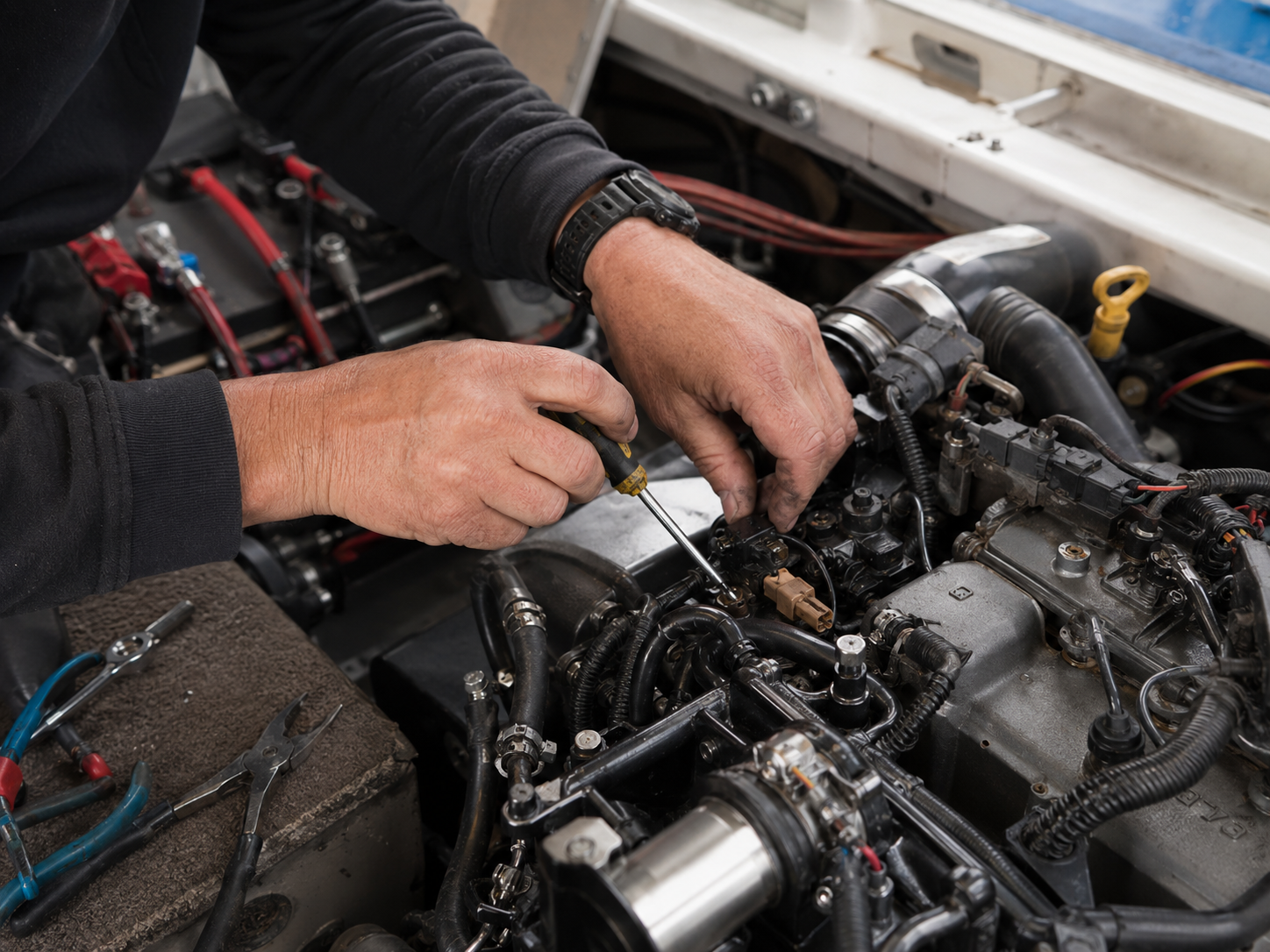 Marine engine maintenance in progress