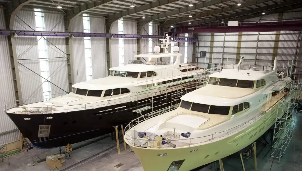 Yacht inside a marine workshop