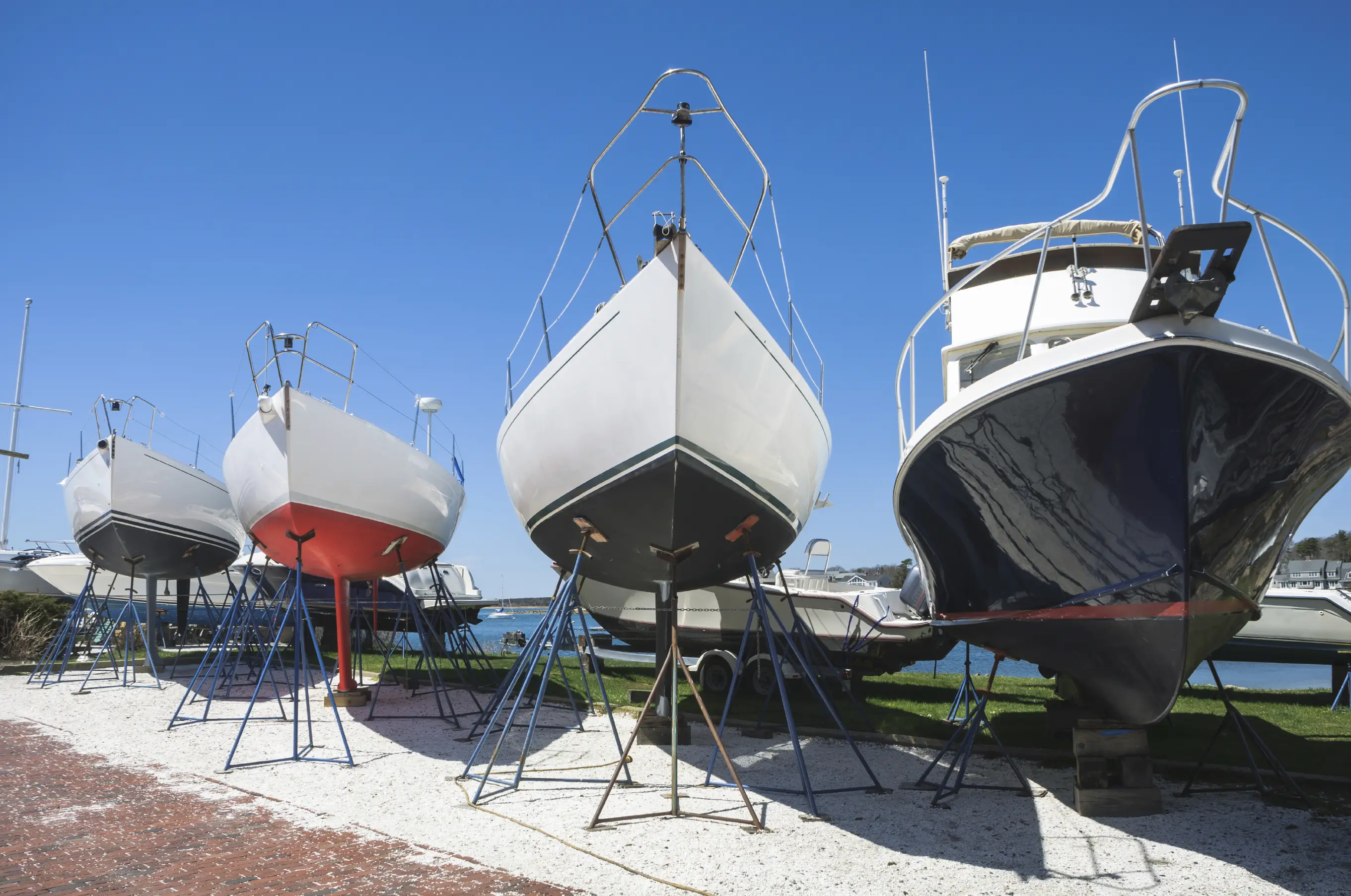Close technical inspection of a yacht hull and fittings