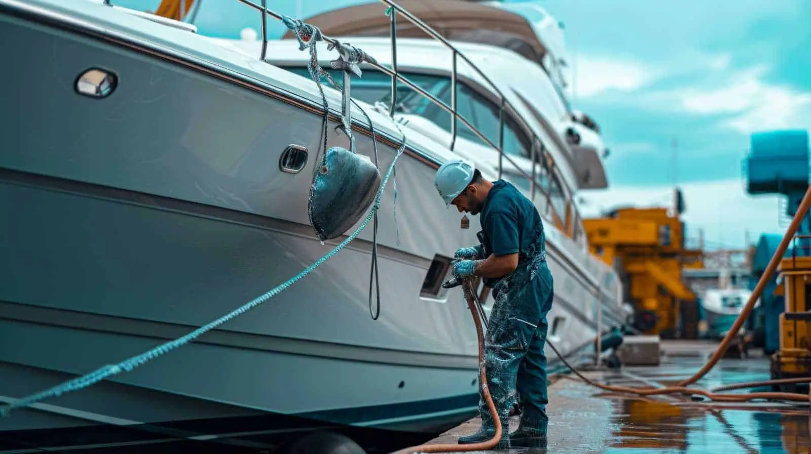 Yacht prepared for winter storage and seasonal maintenance